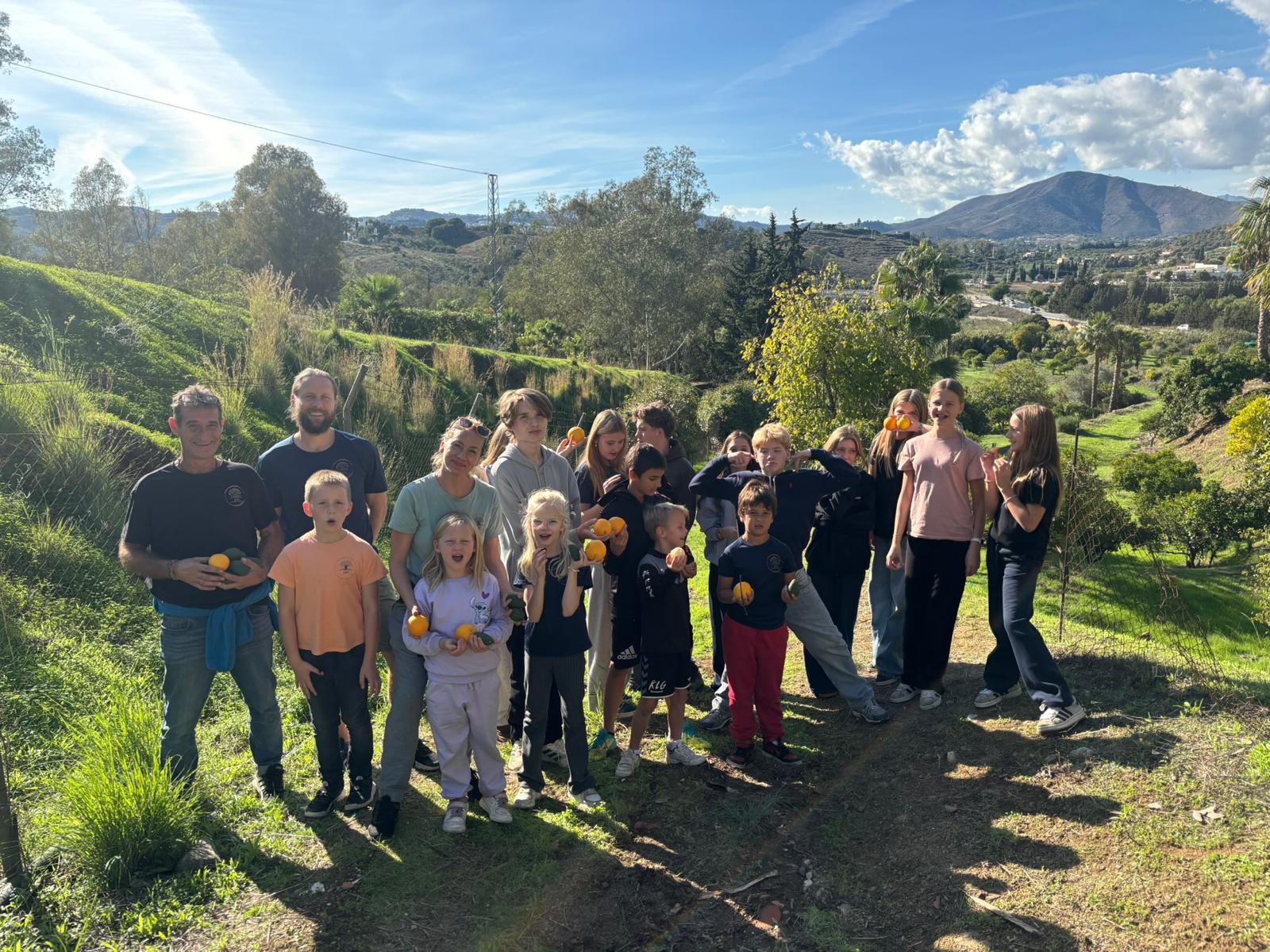 AIM School Málaga students picking oranges in nature
